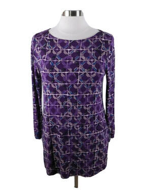 Chicos Womens Stretch Boat Neck Plum Purple Abstract Blouse Shirt 0